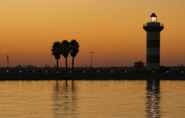 View on Lake Conroe of the lighthouse at Seven Coves in Willis, Texas